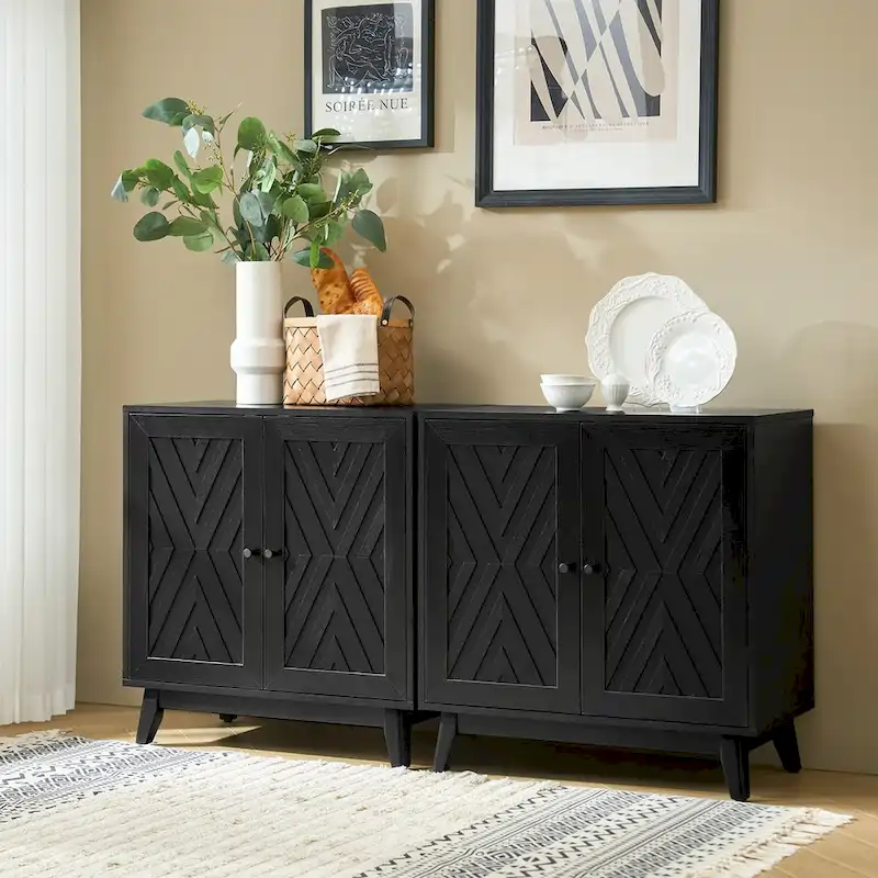 Joseph Midcentury 30Tall 2 Door Accent Cabinet Set of 2 by HULALA HOME