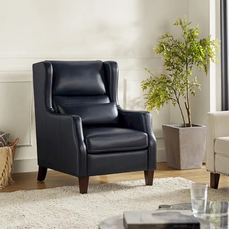 Erich Genuine Leather Wingback Armchair with Pillow by HULALA HOME