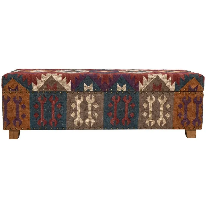 Handmade Kilim Upholstered Storage Bench