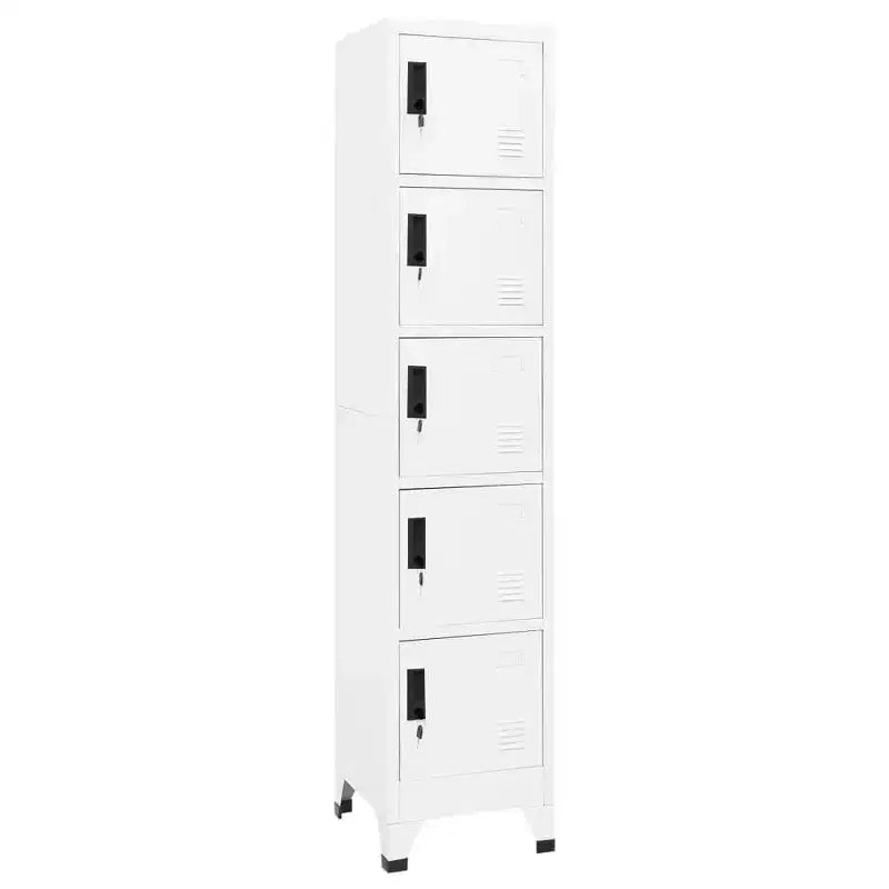 5-Door Steel Locker Cabinet with Lockable Compartments �C White