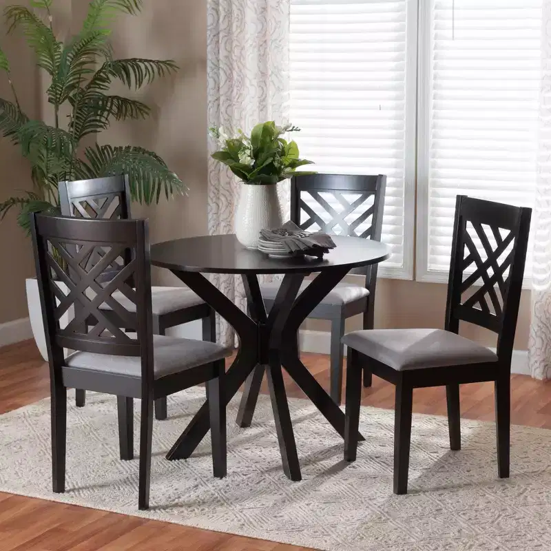 Norah Modern Grey Fabric and Dark Brown Finished Wood 5-Piece Dining Set