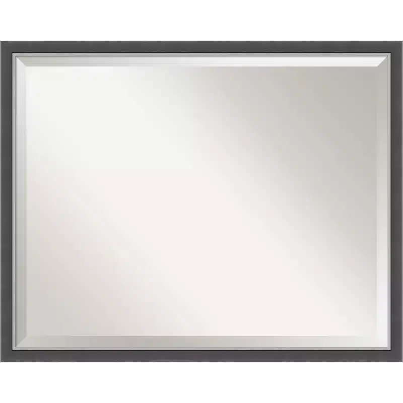 Black/Silver Rectangular Framed Wall Mirror, Single, Wall-Mounted