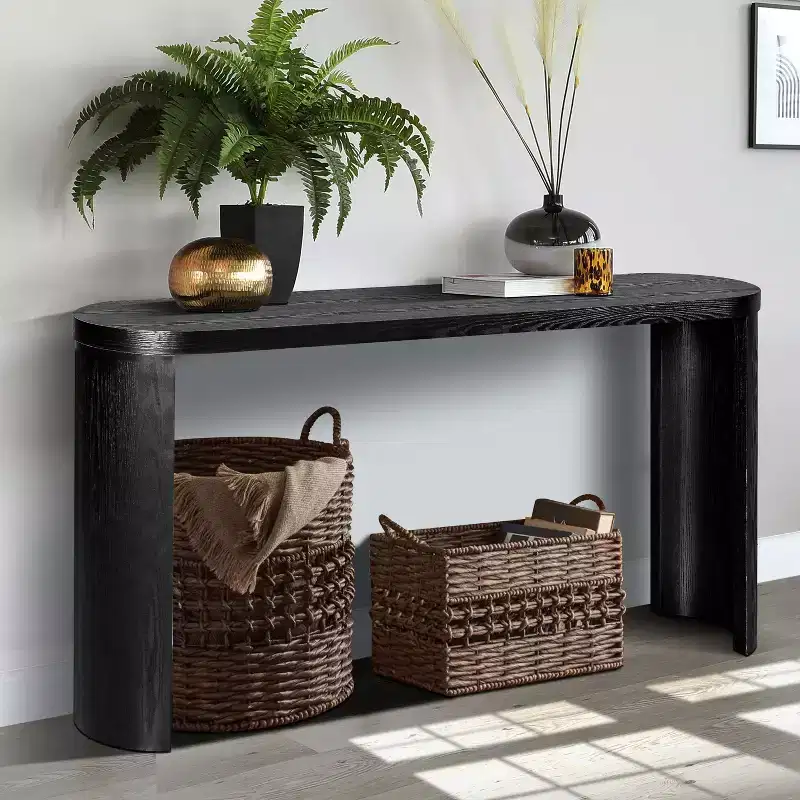 60IN Minimalism Entryway Table with Curved Legs, Long Console Table with Thick Tabletop, Accent Table for Living Room, Hallway