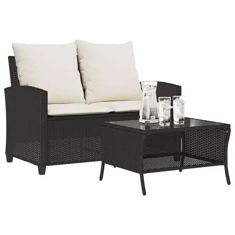 vidaXL Garden Sofa Black, Cream White PE Rattan Medium Removable Covers