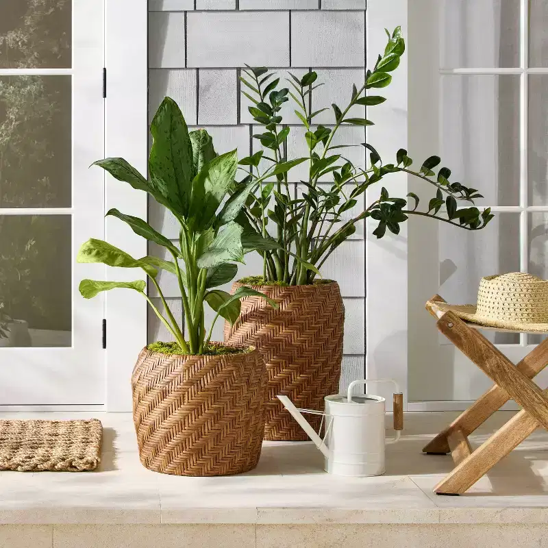 2pc Small Round Woven Patterned Outdoor Plant Basket 13.8" - Hearth & Hand™ with Magnolia