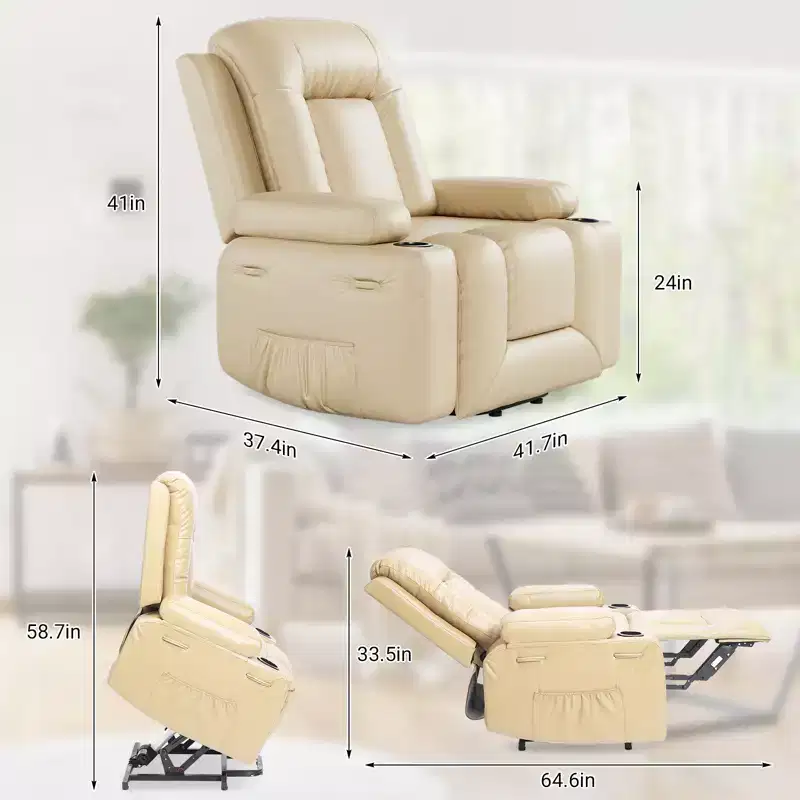 41.7 PU Leather Power Lift Recliner Chair, Adjustable Recliner, Ergonomic Single Sofa, for Living Room