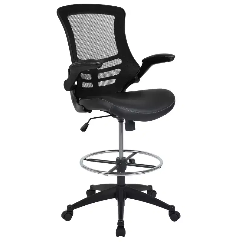 Emma and Oliver Mid-Back Mesh Ergonomic Drafting Chair with Foot Ring and Flip-Up Arms