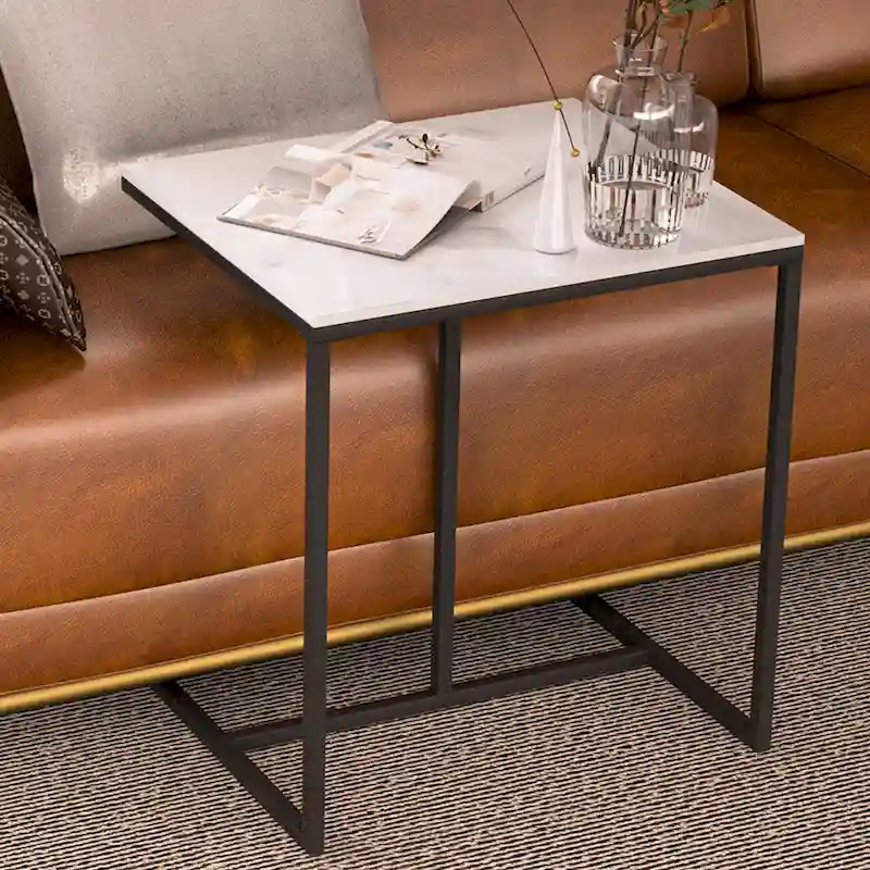 Sintered Stone Sofa Side Table End Table Sofa C Table for Living Room - 17.8x15.6x20.7inch