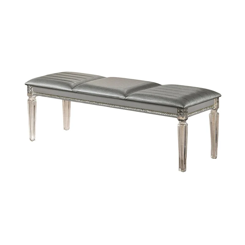 54 Inch Modern Upholstered Bench, Clear Acrylic Legs, Crystal Accents
