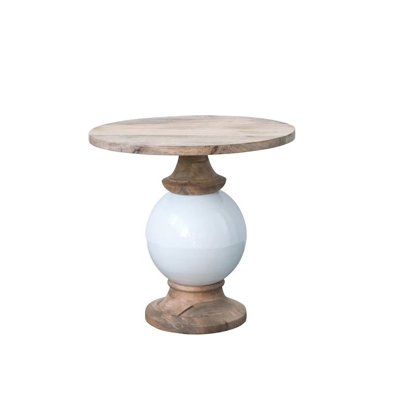 White & Brown Round Rustic Side Table