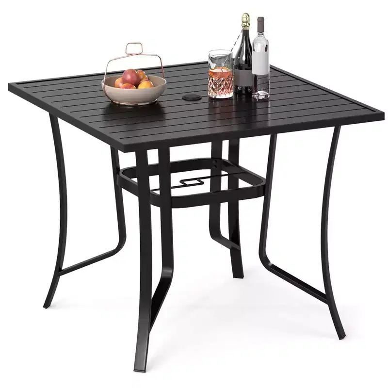 Costway 76 x 36/37 x 37 Patio Table for 8/4, Outdoor Metal Dining Table with Umbrella Hole for Porch