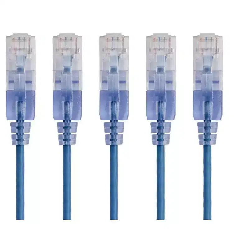 Monoprice Cat6A Ethernet Patch Cable - 1 Feet - Blue | Network Internet Cord - RJ45, 550Mhz, UTP, Pure Bare Copper Wire, 10G, 30AWG, 5-Pack - SlimRun