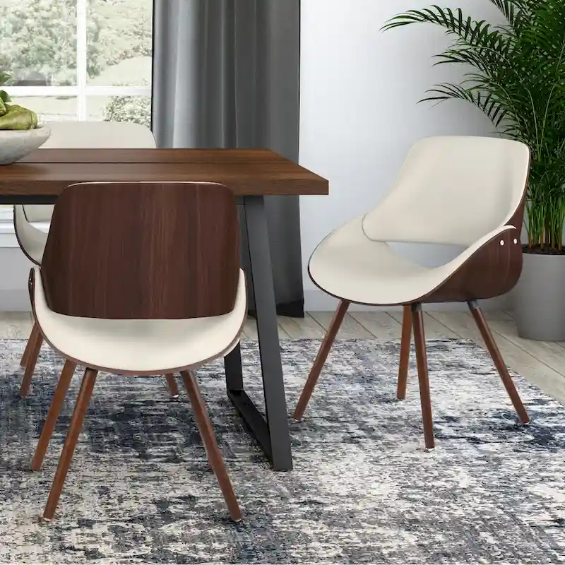 Wooden Dining Chair — Cream Faux Leather (D 22.8" x W 20.9" x H 30.9")