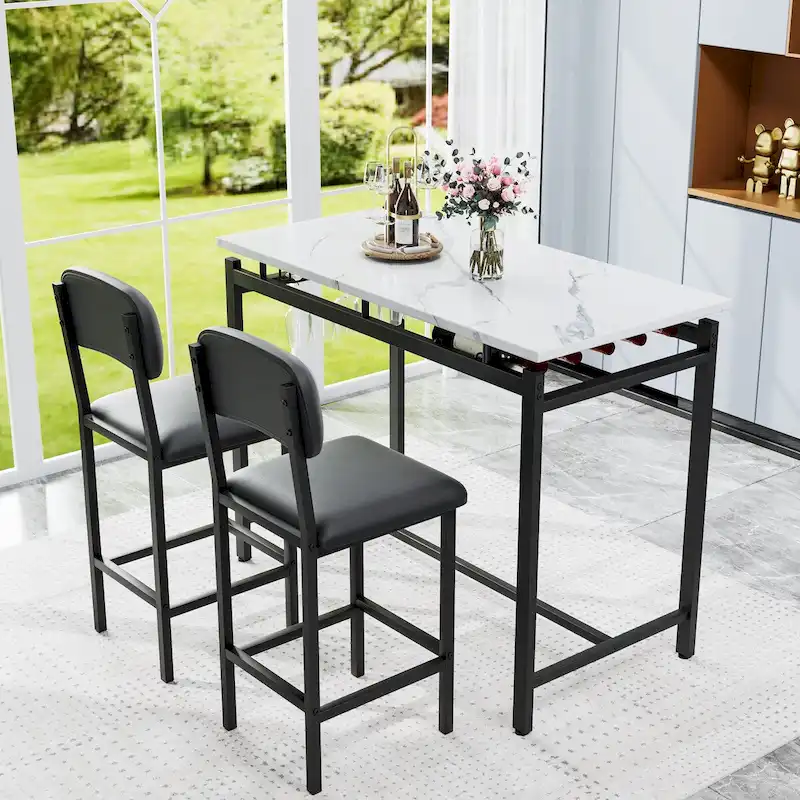 Kitchen Table Set, Dining Table and Chairs for 2, 3 Piece Table Set with 2 Chairs, Bar Set for Small Spaces, Breakfast, Pub