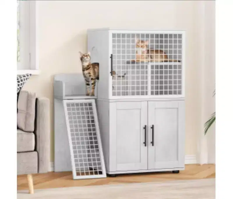 Villa-Style Cat Litter Box Enclosure (MDF + PB + Iron)