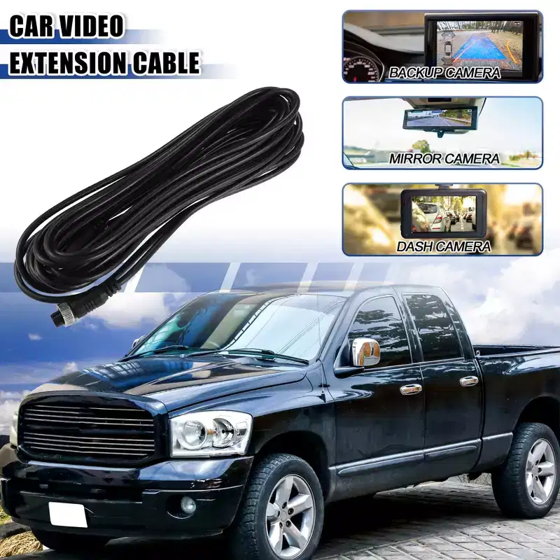 Unique Bargains 4 Pin Cable Car Video Extension Cable for Dash Cam Rear View Backup Camera Truck Trailer 22.97ft Black 1 Pc