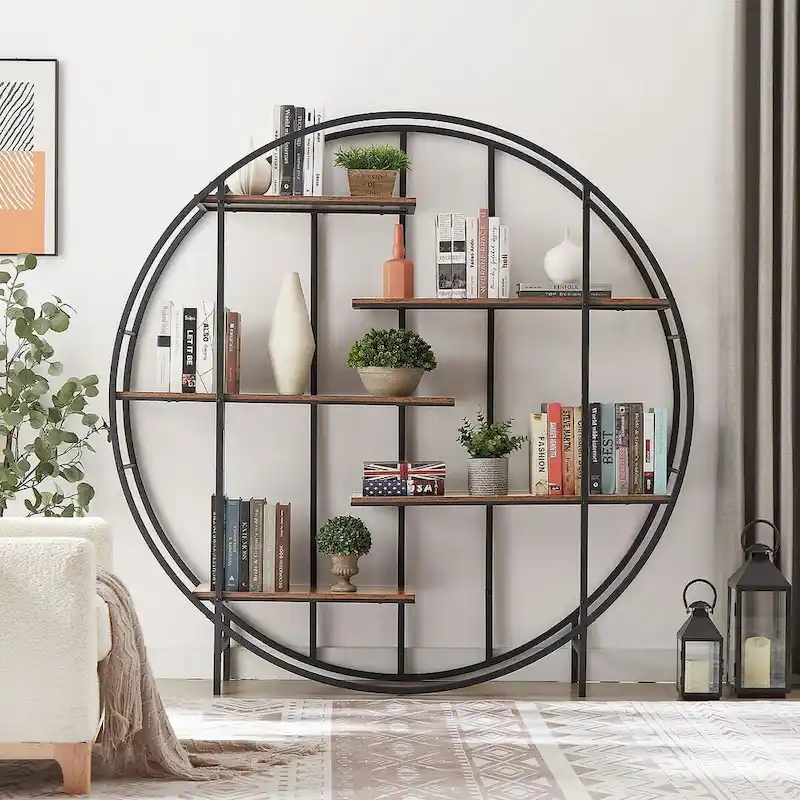 6-Shelf Industrial Style Storage Rack with Wood Shelves and Metal Frame