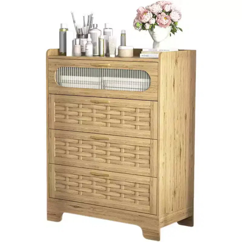 Homy Casa 4-Drawer Wood Dresser Storage Cabinet, Natural, MDF
