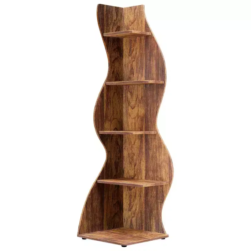 TUYOHW Wall Corner Shelf,5-Tier Floating Bookshelf for Modern Home - Space-Saving Storage & Display Unit,Brown