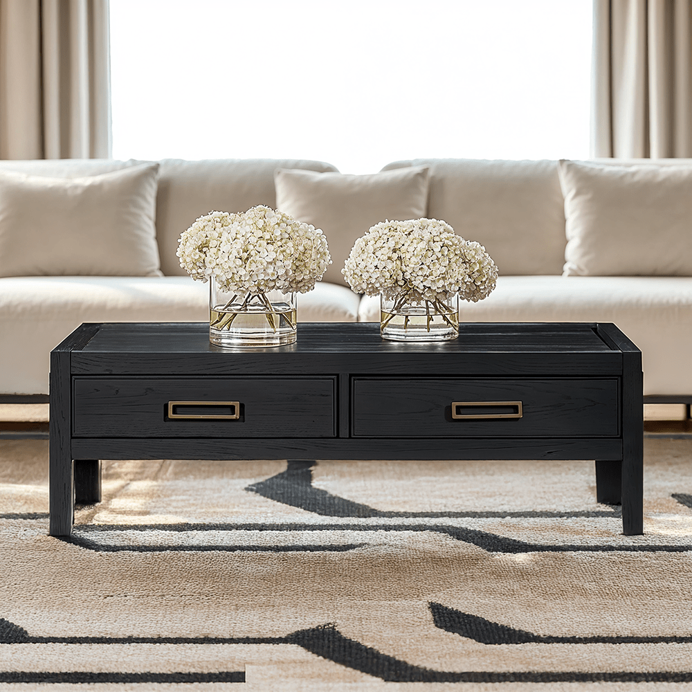 Black Oak Veneer 2 Drawer Coffee Table