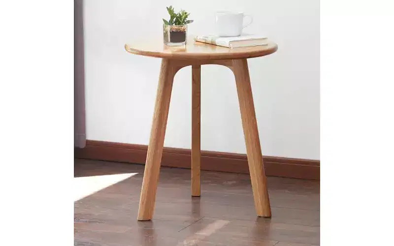 TUYOHW Solid Oak Wood Round Side Table, 3-Legged Small Table with Floor Protection Pads, Versatile Bedroom Nightstand, End Table for Living Room