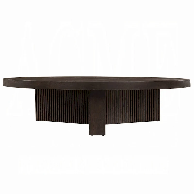 Round Coffee Table Espresso Brown Fluted Tri-Panel Wood Living Room