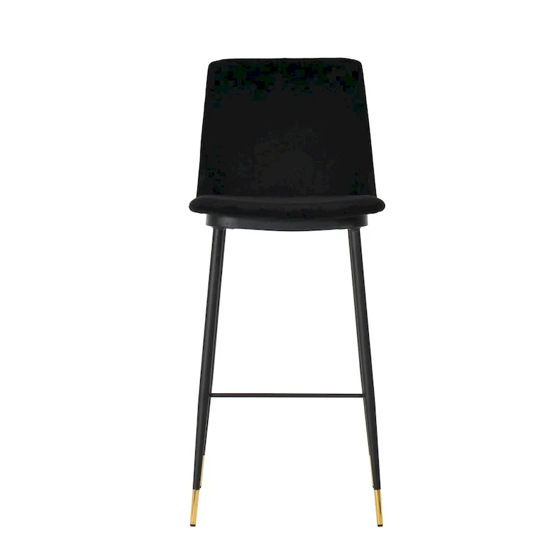 Mid-Century Velvet Counter Stool with Black Iron Frame (Set of 2)
