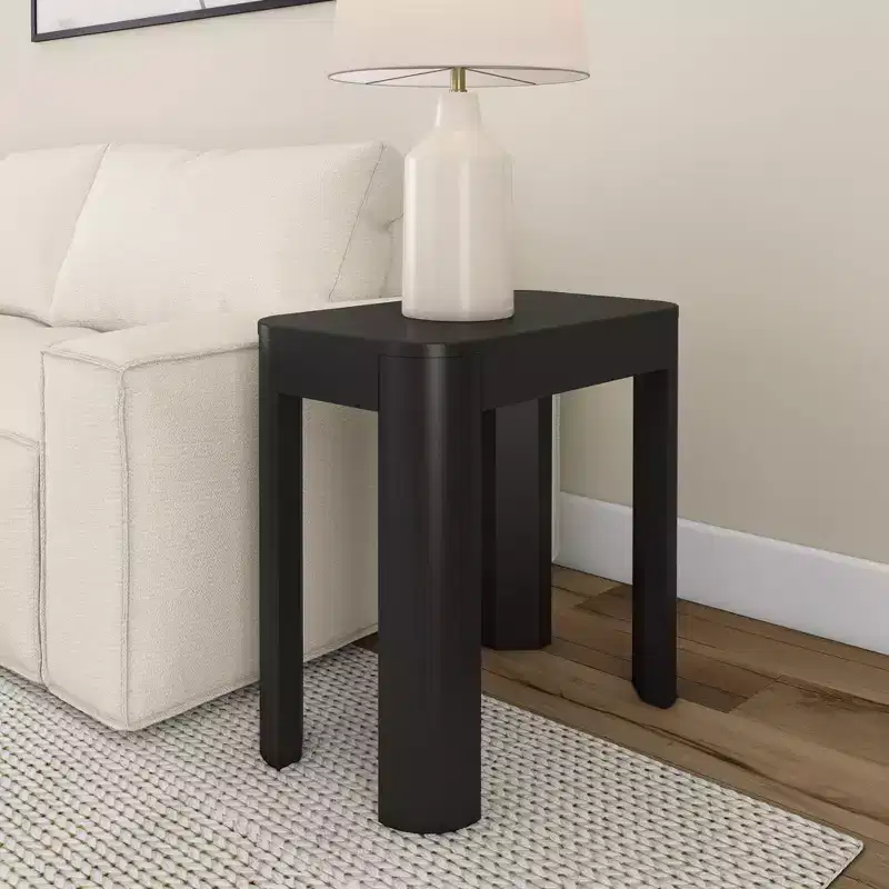 Plank+Beam Solid Wood Side Table, Modern Rounded Edge Slim Side Table for Living Room, 25