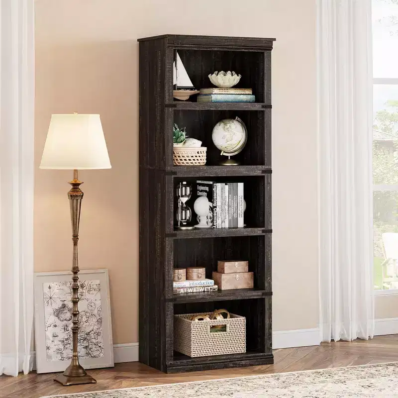 5 Tier Bookcase, Farmhouse Book Shelf with Storage Open Display Bookshelves for Home Office, Living Room, Bed Room