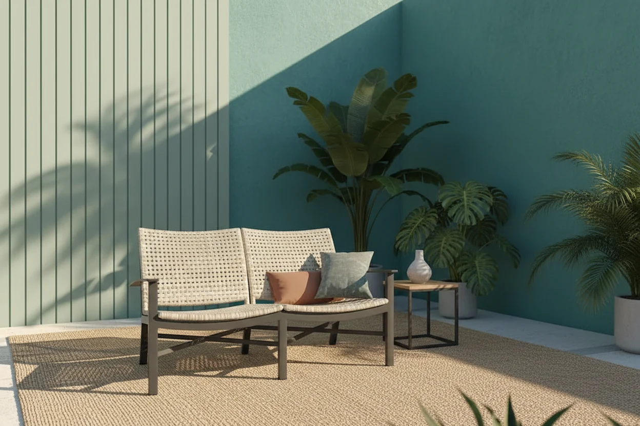 Textured Pewter Wicker Outdoor Loveseat with Beechwood Weave