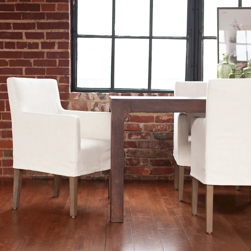 Cream Linen & Oak Wood Arm Chair by East at Main
