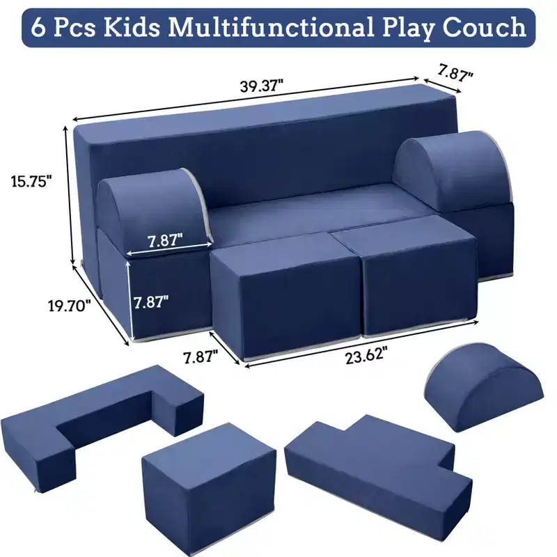 COZONY 6-Piece Modular Kids Play Sofa, Toddler Foam Couch with Removable Cover for Playroom & Bedroom