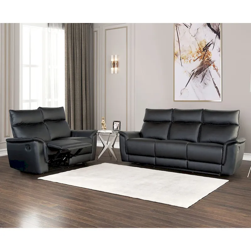 Furniture of America Marty Modern 2-Piece Leather Match Manual Reclining Living Room Sofa Set