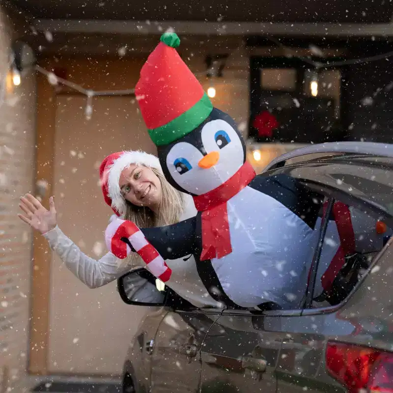 Christmas Inflatable Car Decoration with 12V Car Plug - 4 Pack Santa, Snowman, Gingerbread & Penguin LED Lights Outdoor Christmas Car Buddy Decoration