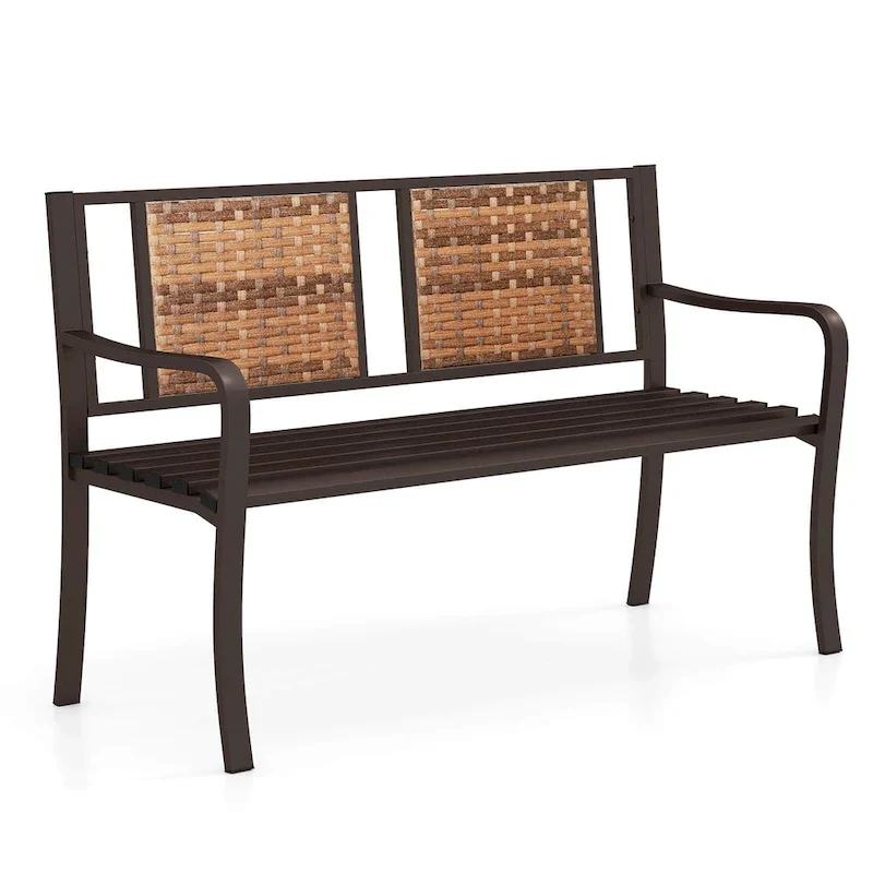 Costway 51 Patio Metal Bench for 2-3 with Rattan Backrest & Curved - See Details