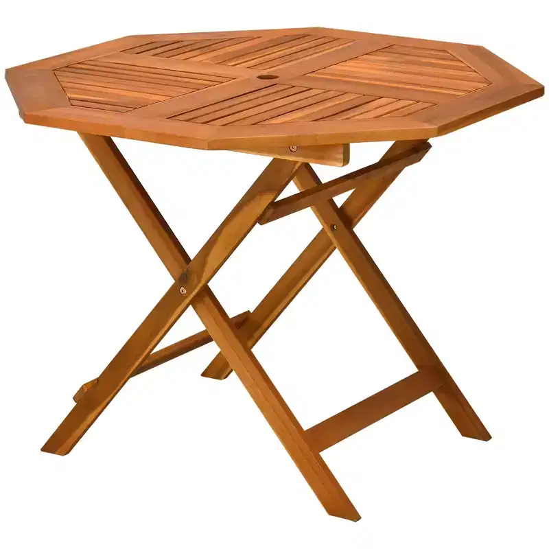 Outsunny 39 Acacia Wood Outdoor Dining Table, Octagon Patio Table with Umbrella Hole, Teak
