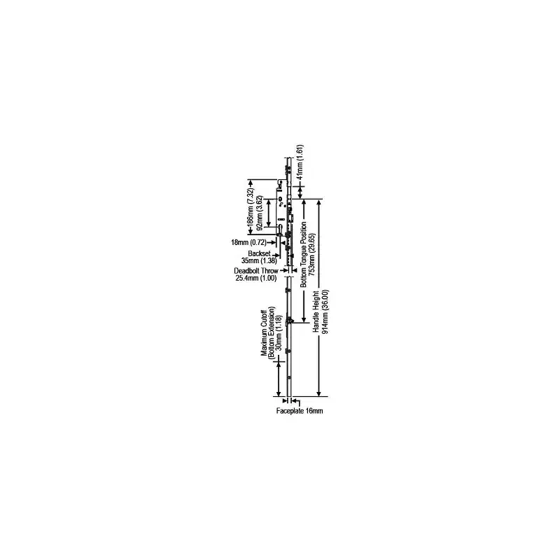 Brixwell Manual Tongue Lock Extension Metal Construction, 36 Overall Handle Height, 1-3/8 Backset, 1 Deadbolt Throw, Gray Finish