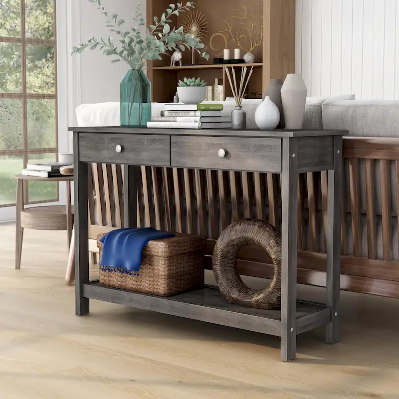 Aranda Rustic Grey 43-inch Wood 1-Shelf Sofa Table by Furniture of America