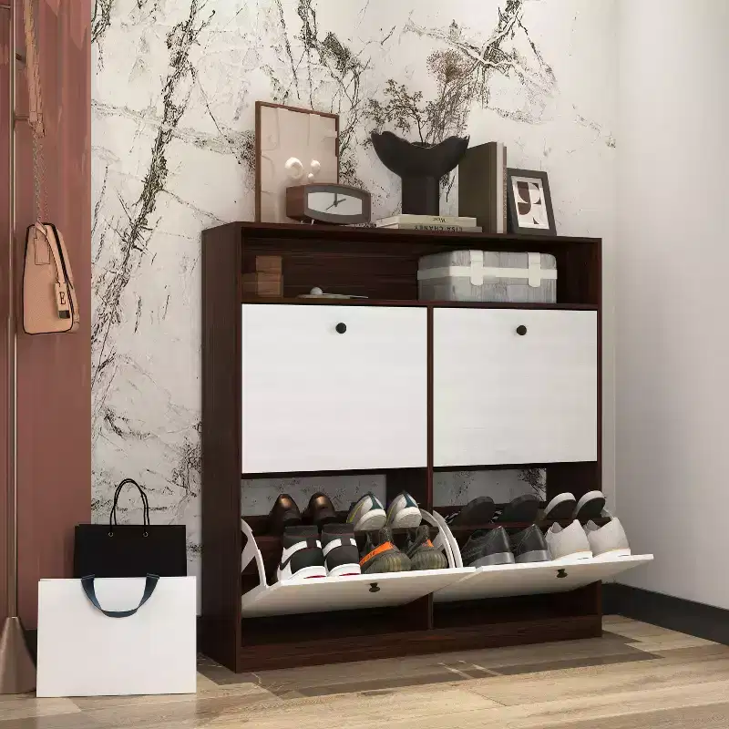 CLIHOME Freestanding Shoe Storage Cabinet with Anti-tip Fitting, Shoe Rack Organizer Cabinet with Wooden Handle