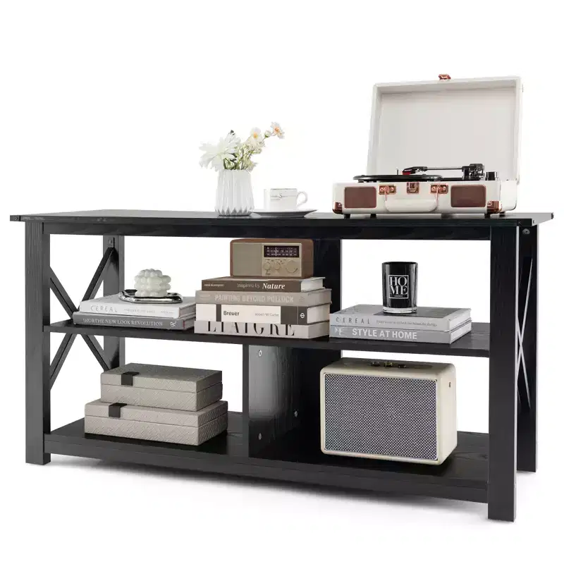 Costway TV Stand for Up to 55 TVs Entertainment Center with 3-Tier Storage Shelves & Cable Hole Black/White
