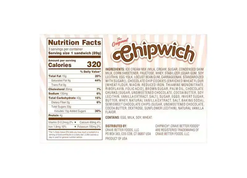Chipwich Frozen Original Vanilla Chocolate Chip Ice Cream Sandwich - 3ct/12.75 fl oz