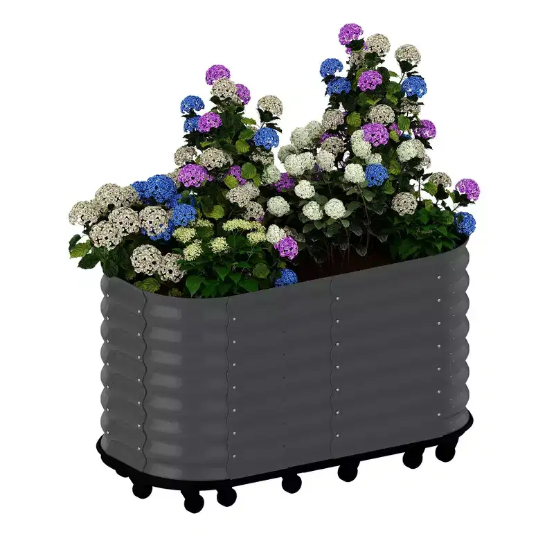 Metal Wheeled Planting Beds, Mobile Elevated Garden Beds, Galvanized Steel Planting Boxes with Water Tanks, Suitable for Balconies, Terraces, Gardens