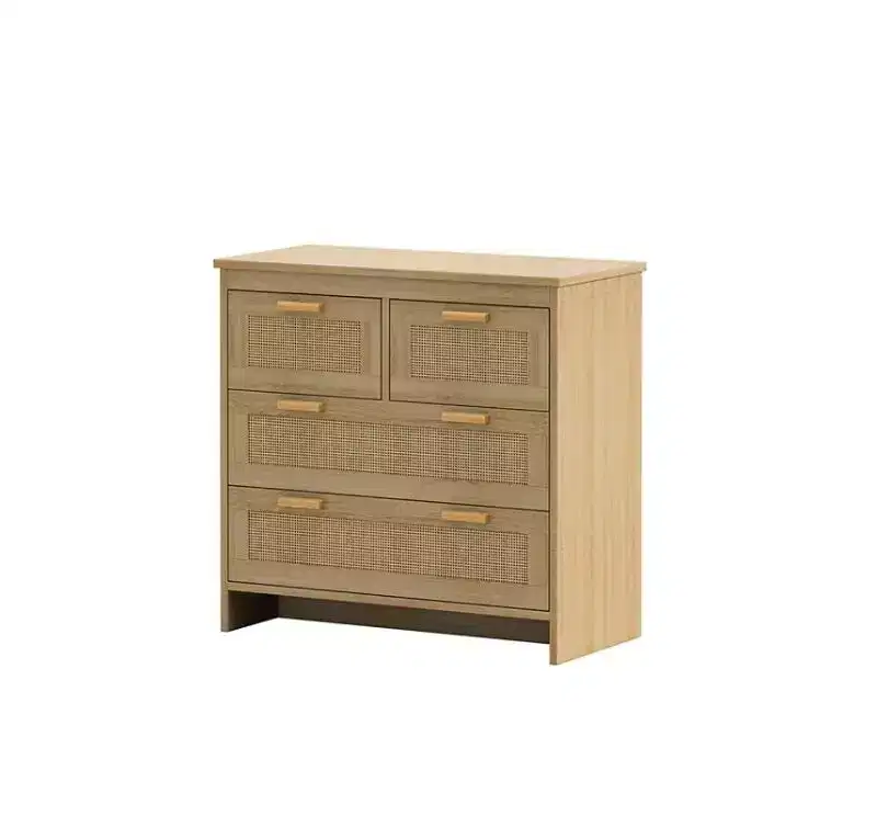 Particle Board 4-Drawer Rattan Storage Cabinet, for Bedroom, Living Room, Dining Room & Hallways,
