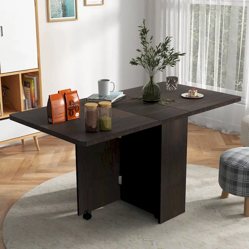 Folding Dining Table with Storage Rack and Wheels