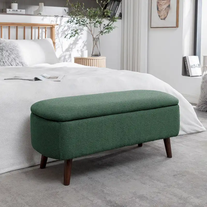 Porthos Home Celia Boucle Fabric Storage Bench with Rubberwood Legs