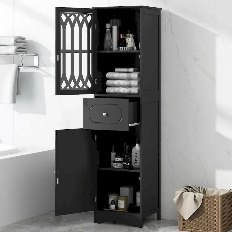 Freestanding Bathroom Storage Cabinet with Drawer, Doors and Adjustable Shelf
