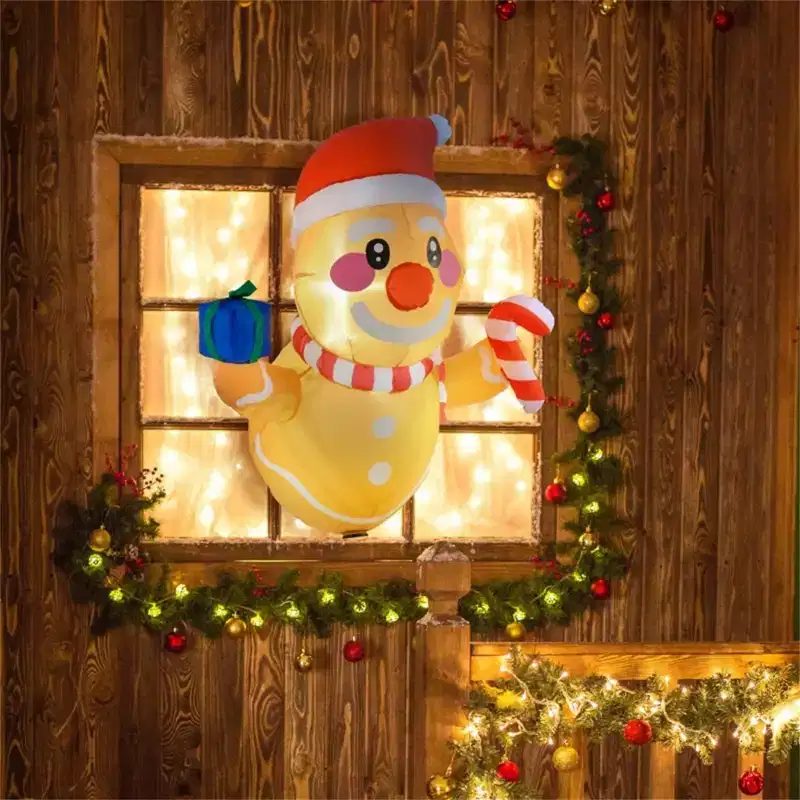 NAYSAYE 3FT Hanging Gingerbread Man Inflatable Holding Gift Box Christmas Decoration Festive Holiday Yard Display, Red and Brown, 35.4*17.7*41.3