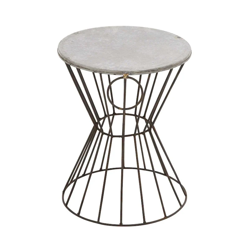 Gray Metal Accent Side Table with Hourglass Frame, 100 lb Capacity