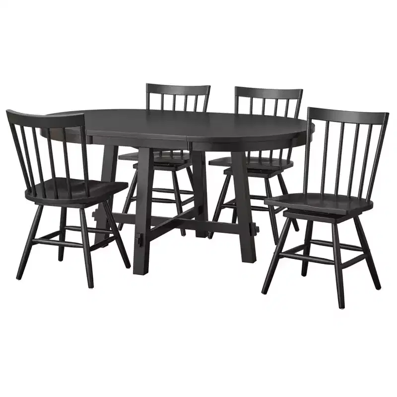Lifestorey 5pc Aspen Farmhouse Extendable Dining Set with Solid Wood Swivel Chairs Matte Black