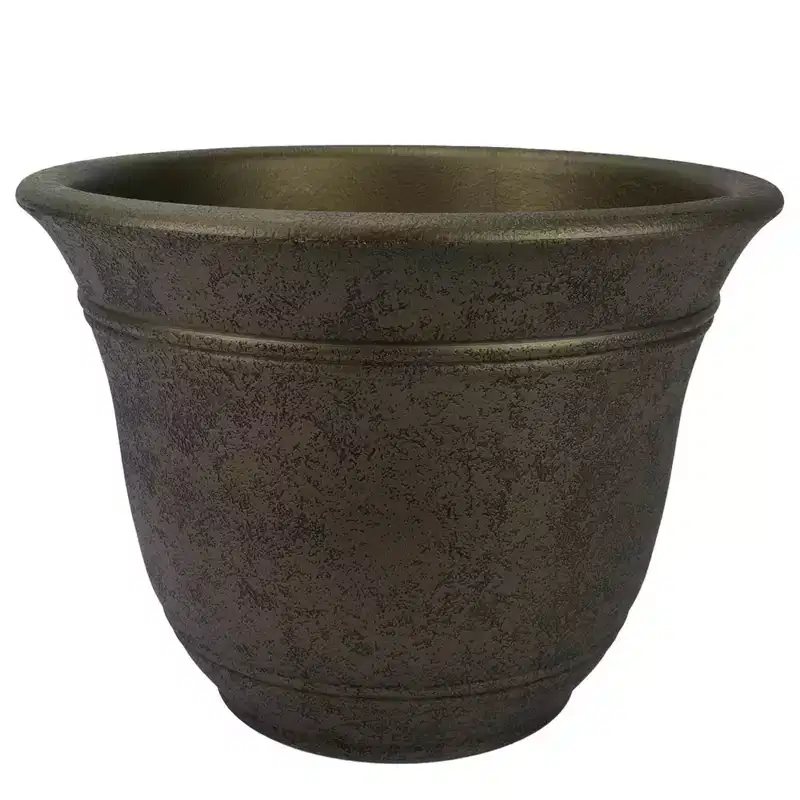 The HC Companies Sierra Round Self-Watering Pot, Plastic Stoneware Planter with Internal Disk for Indoor and Outdoor Plants, 16 Inch, Celtic Bronze